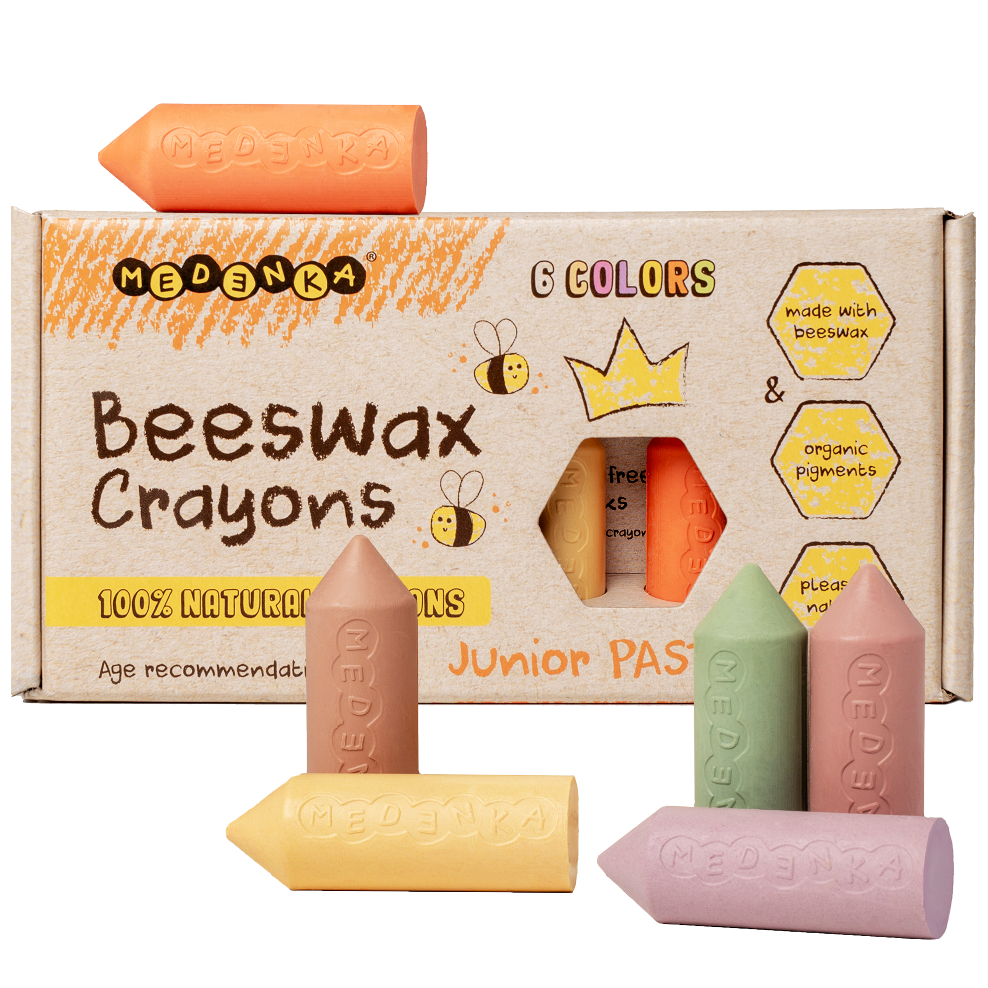 Medenka Beeswax Crayons Junior PASTEL (6 colors) - Medenka